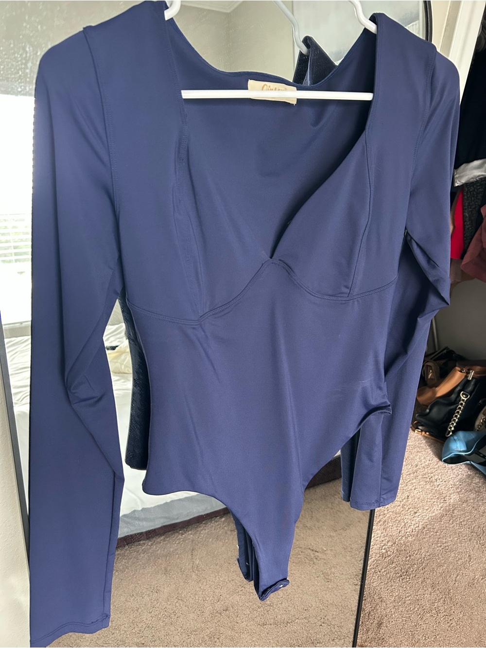 Navy Long-Sleeve V-Neck Bodysuit